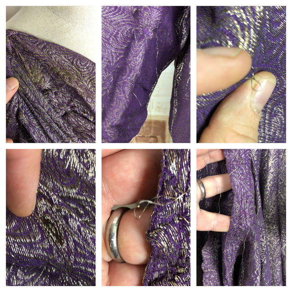 Exceptional Original 1930s Volup Vintage Purple Lamé Draped Evening Dress With Matching Jacket