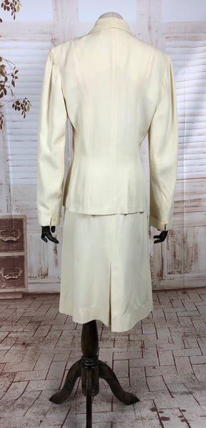 Original 1940s 40s Vintage Off White Cotton Summer Suit With Circular Accents