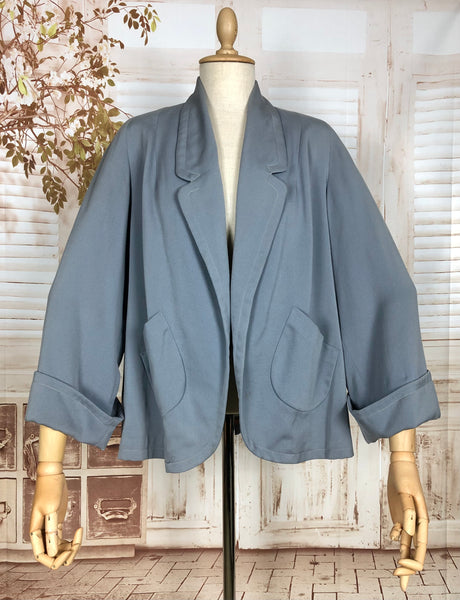 Beautiful Original 1940s Volup Vintage Periwinkle Blue Spring Weight Gabardine Swing Coat