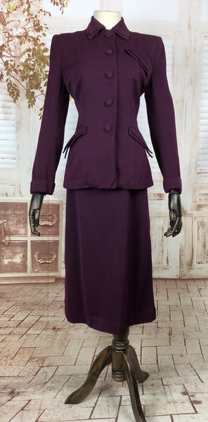 Original 1940s 40s Vintage Aubergine Purple Suit With Fabulous Details
