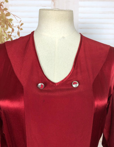LAYAWAY PAYMENT 1 Of 2 - RESERVED FOR SHANI - Gorgeous Original 1930s 30s Volup Vintage Burgundy Red Dress In Satin And Crepe