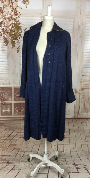 LAYAWAY PAYMENT 2 OF 2 - RESERVED FOR HOLLY - PLEASE DO NOT PURCHASE - Original 1940s 40s Volup Vintage Blue And White Atomic Fleck Belted Gabardine Coat