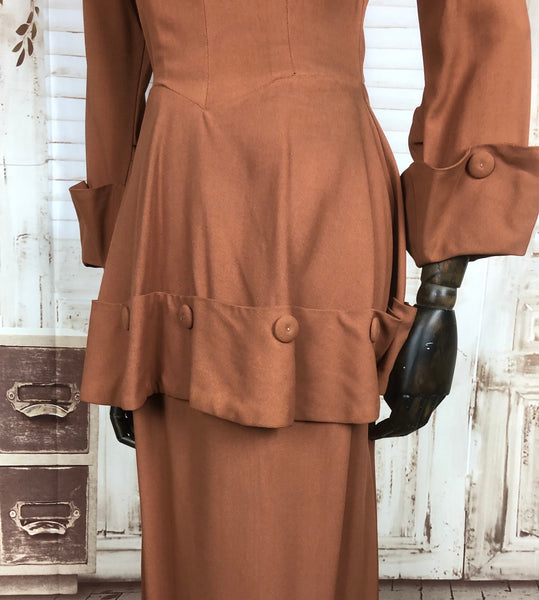 Original 1940s 40s Vintage Rust Putty Coloured Gabardine Skirt Suit