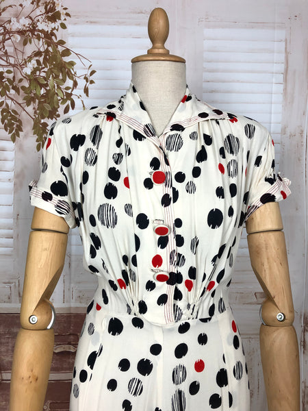 Fabulous Original 1940s Red Black And White Spotted Dress