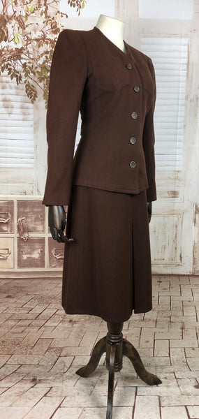 Original Late 1930s 30s Early 1940s 40s Vintage Brown Herringbone Weave Wool Skirt Suit By John Shillito