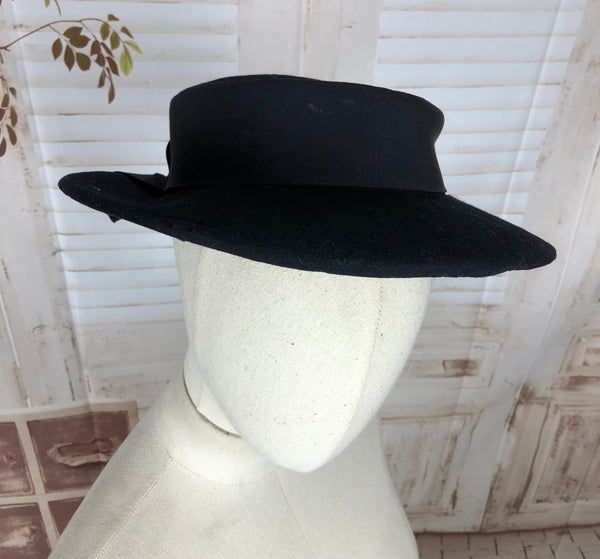 Original Late 1930s 30s / Early 1940s 40s Navy Blue Brimmed Hat