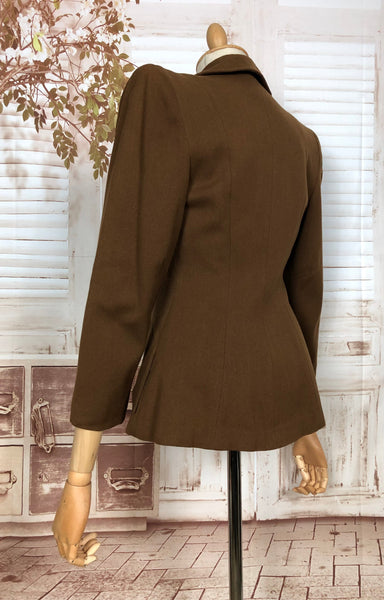 LAYAWAY PAYMENT 4 OF 4 - RESERVED FOR MAIKEN - Unusual Original 1940s Vintage Brown Gabardine Asymmetric Military Style Blazer