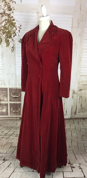 Original 1930s 30s Red Velvet Vintage Double Breasted Coat