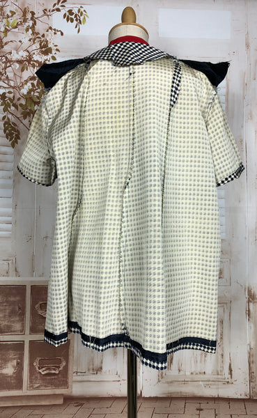 Original 1950s Vintage Navy And Cream Check Maternity Smock Top With Red Accents
