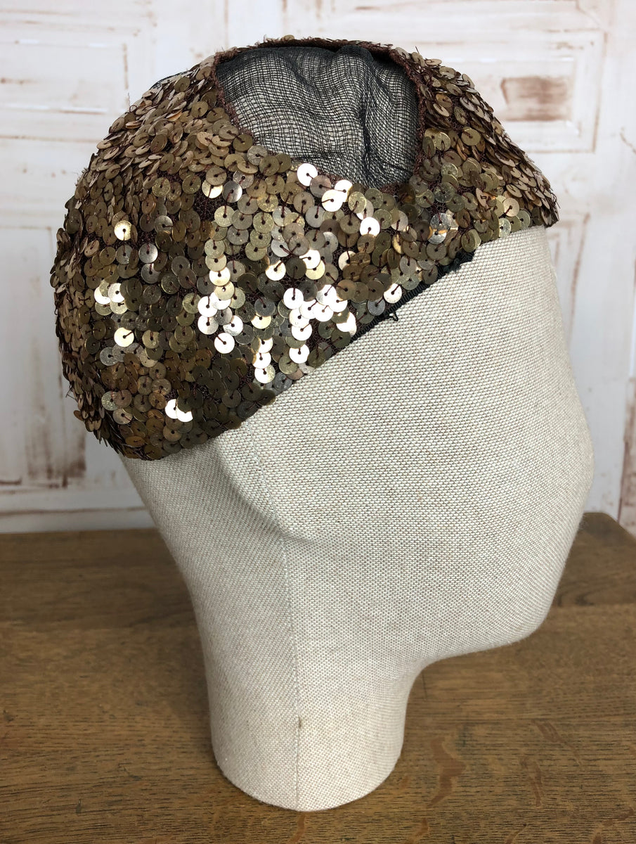 Cute Original 1930s Vintage Gold Sequinned Netted Evening Cap NRA Labe ...
