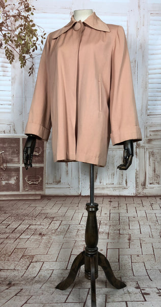 Stunning Original 1940s 40s Vintage Pastel Pink Gabardine Swing Coat