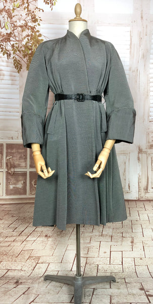Amazing Original 1940s Vintage Grey Striped Belted Fit And Flare Princess Coat By Gotham