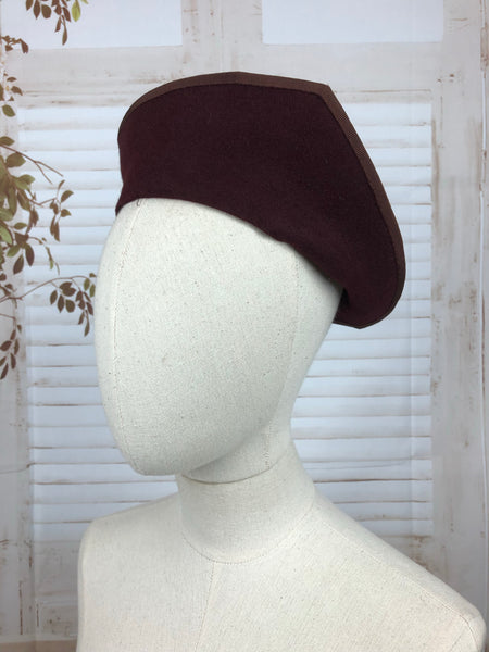 Original 1930s 30s Vintage Burgundy Papal Style Halo Felt Hat