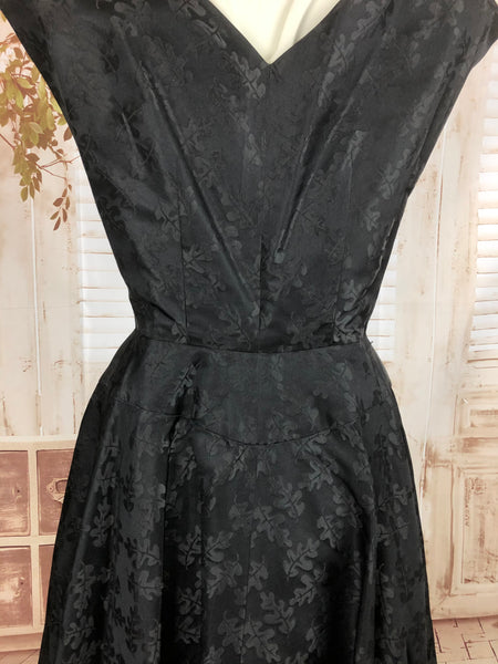 RESERVED FOR LEONA - PLEASE DO NOT PURCHASE - Original 1950s 50s Vintage Black Cocktail Dress With Oak Leaf Pattern