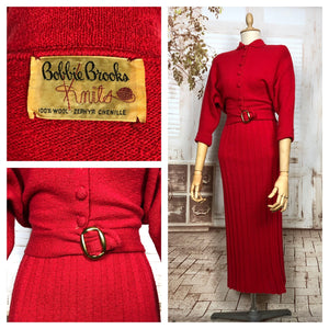 Stunning Original 1950s Vintage Bright Red Knit Set By Bobby Brooks