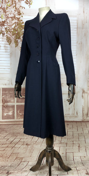 Fabulous Original Vintage 1940s 40s Navy Blue Fit And Flare Princess Coat