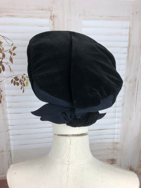 Navy Blue And Black 1940s 40s Velvet Halo Hat