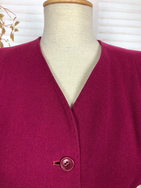 LAYAWAY PAYMENT 1 OF 2 - RESERVED FOR ANJA - Amazing Original 1940s Vintage Fuchsia Pink Collarless Skirt Suit