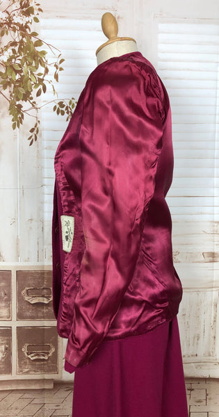 LAYAWAY PAYMENT 1 OF 2 - RESERVED FOR ANJA - Amazing Original 1940s Vintage Fuchsia Pink Collarless Skirt Suit