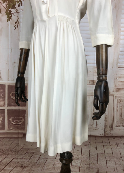 Original Vintage Late 1930s 30s Early 1940s 40s White Crepe Summer Dress