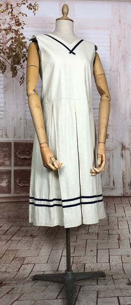 Amazing Rare Late 1920s / Early 1930s White Sailor Style Day Dress