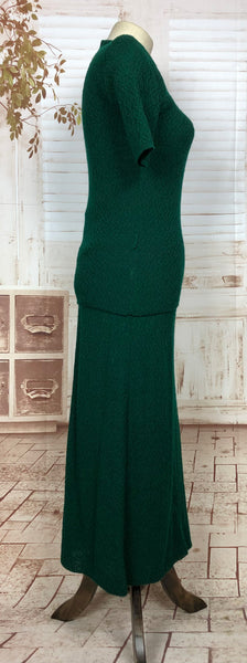 Exceptional Original Late 1930s / Early 1940s Vintage Forest Green Long Line Knit Set