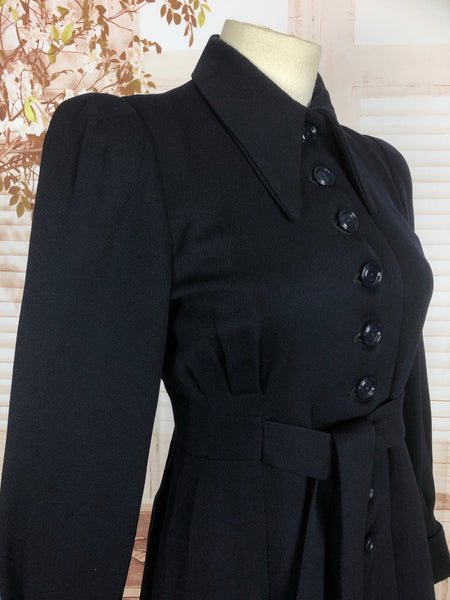 LAYAWAY PAYMENT 1 Of 2 - RESERVED ON LAYAWAY FOR SHELLEY - PLEASE DO NOT PURCHASE - Amazing Original Vintage 1930s 30s Navy Blue Belted Gabardine Coat With Puff Sleeves