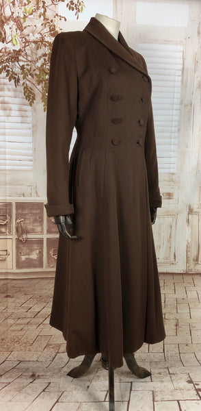 Original Vintage 1940s 40s Brown Gabardine Double Breasted Princess Coat