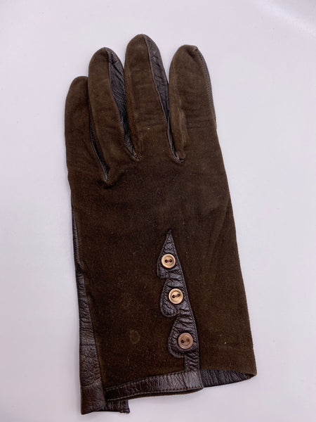 Gorgeous Original Early 1940s 40s Brown Suede And Leather Driving Gloves