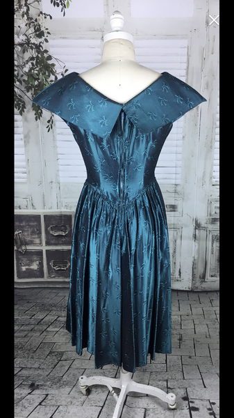 Original Vintage 1950s 50s Electric Blue Oversized Shoulder Collar Cocktail Dress